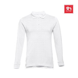 Men's long-sleeved 100% cotton piqué polo shirt with removable label