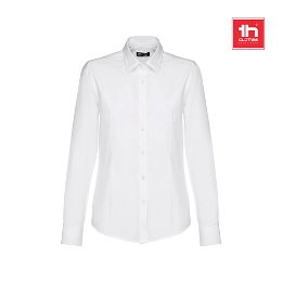 Women's long-sleeved oxford shirt with pearl coloured buttons