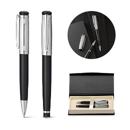 Metal Rollerball and ballpoint pen set with clip