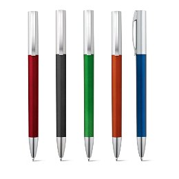 Twist action ball pen with metal clip