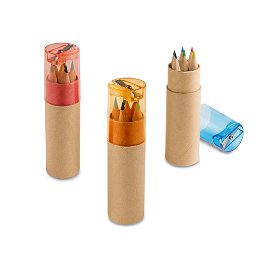Boîte à crayons avec 6 crayons de couleur et taille-crayon