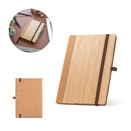 Cuaderno A5 con tapa dura realizado con hojas de bambú y corcho