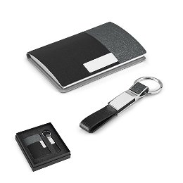 Set porte-cartes et porte-clés en métal et PU