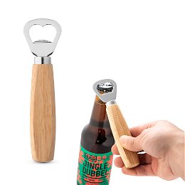 Bottle opener in metal and wood