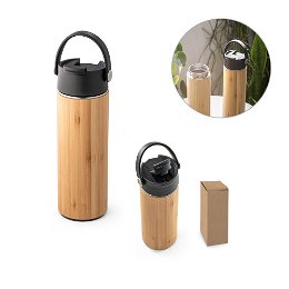 Garrafa térmica em bambu, aço inoxidável e PP 440 mL