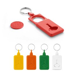 Coin-shaped keyring for supermarket trolley