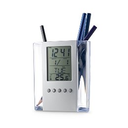 Acrylic pen holder with digital clock