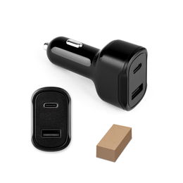 Cigarette lighter adapter with USB-A port 18W and USB-C 20W in 100% rABS