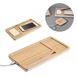 Bamboo desk organizer with wireless charger
