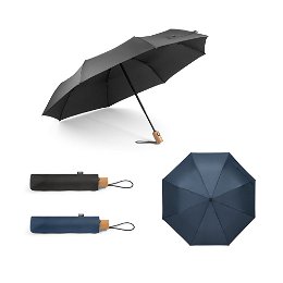 Guarda-chuva em rPET dobrável com pega em madeira