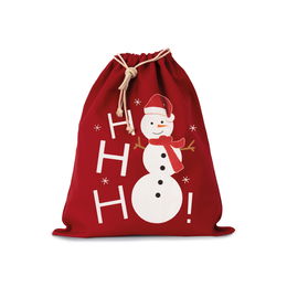 Cotton bag with snowman design and drawcord closure