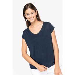 Eco-friendly ladies' V-neck linen t-shirt