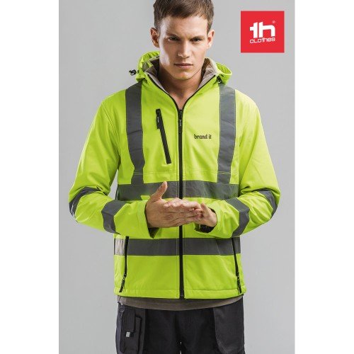 High-visibility softshell jacket for men, with removable hood
