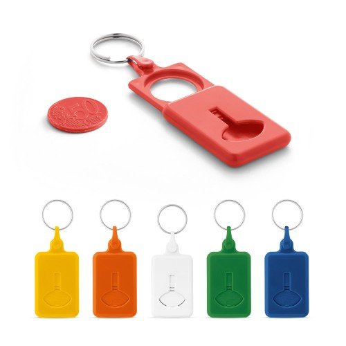 Coin-shaped keyring for supermarket trolley