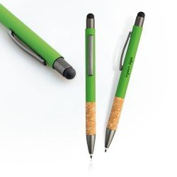 Aluminum and cork rubberised finishing stylus ball pen